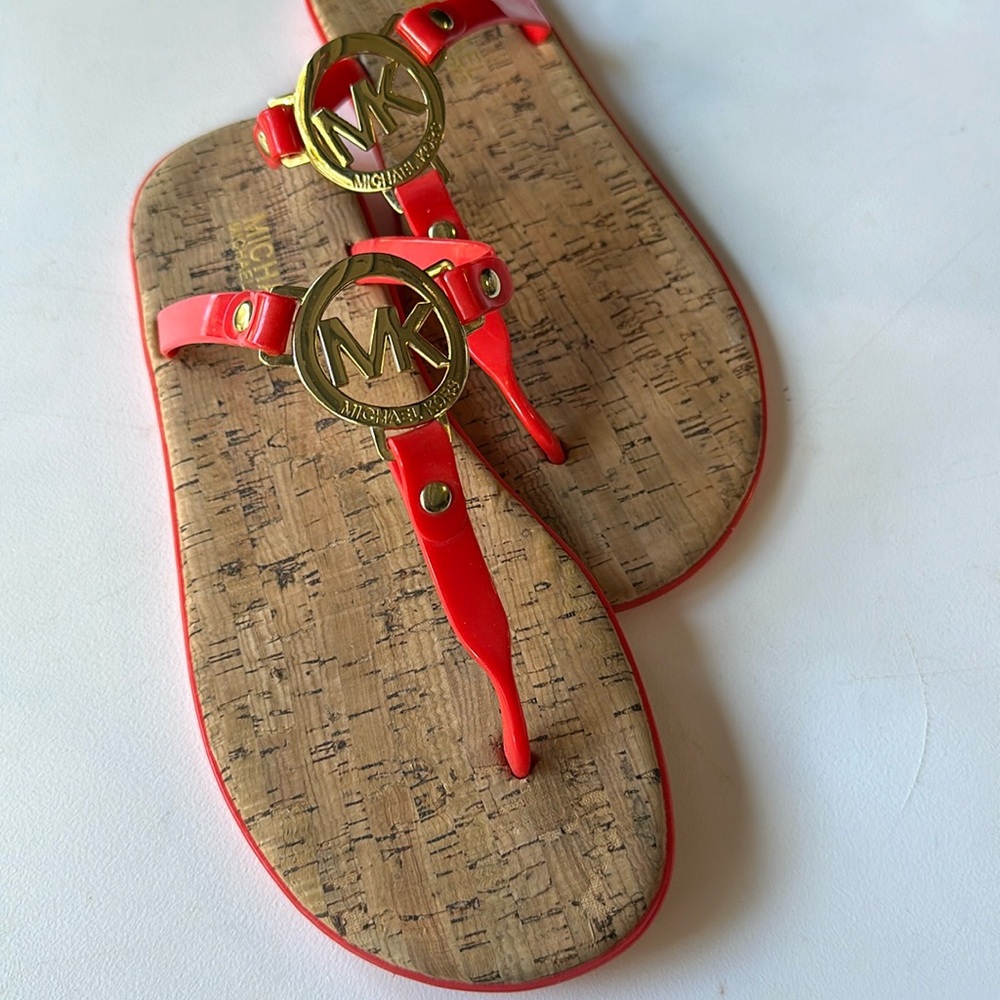Michael Kors MK Logo Charm Jelly T Strap Sandals